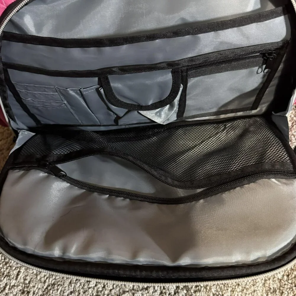 Reebok Messenger Laptop Shoulder Bag Pink Pinstripe Black Multi Pocket Travel